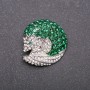 Brooch 'Nose' in green and white rhinestones on white metal 33x35mm