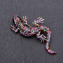 Brooch Lizard with multicolor rhinestones 62x28mm gray metal