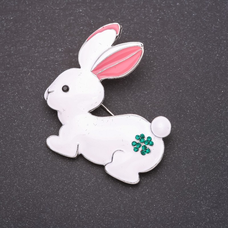 Brooch 'Bunny' White Enamel, Gray Metal 44×47 mm