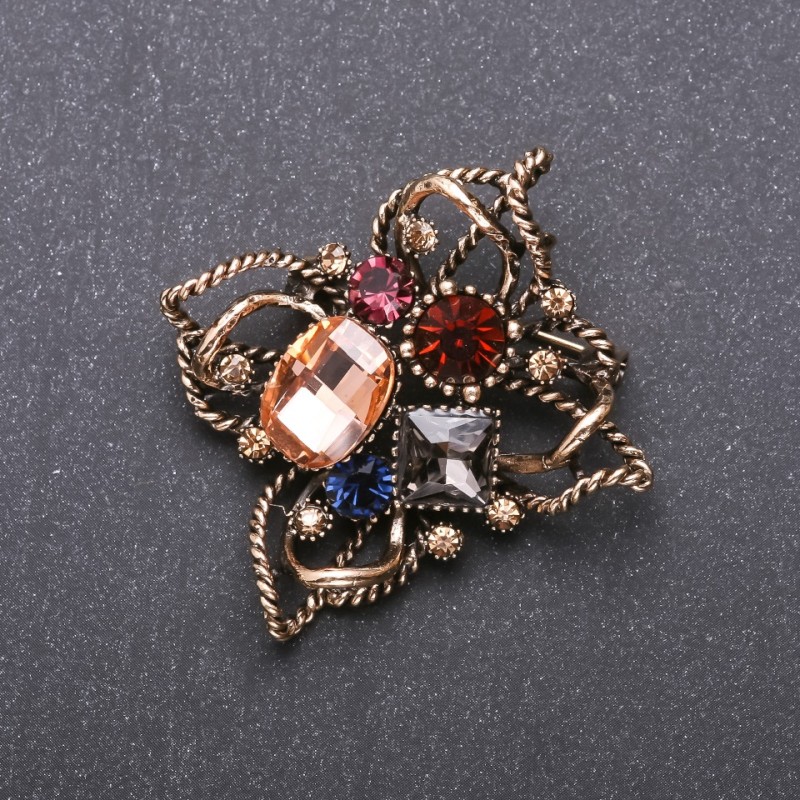 Brooch 'Order of Beauty' with multi-colored crystals 50x48mm yellow metal