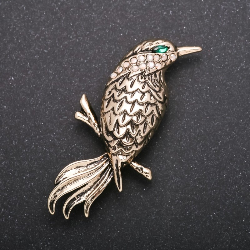 Brooch ‘Ivolga’ in Yellow Metal 57x27mm