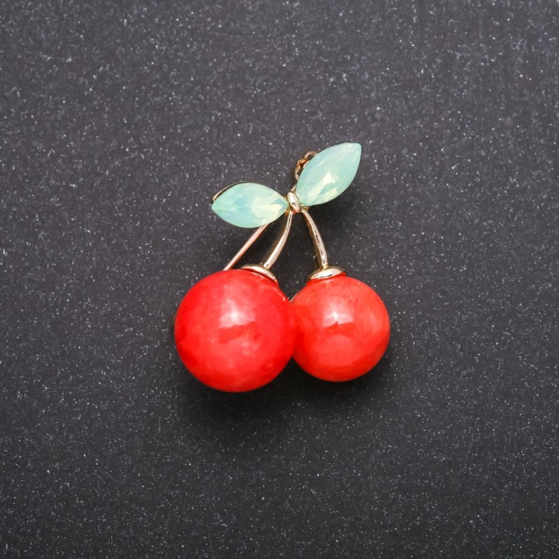 Brooch Cherry-shaped, metal color "gold" 30x25mm