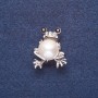Brooch "Frog with White Pearl" (size) Metal color silver 3x2.5 cm