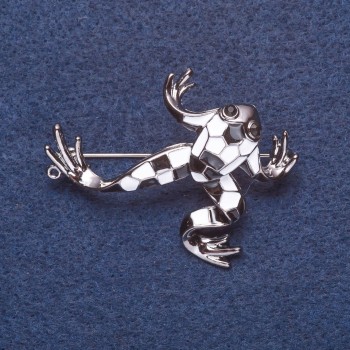 Brooch "Frog Domino" metal color silver 4x4 cm