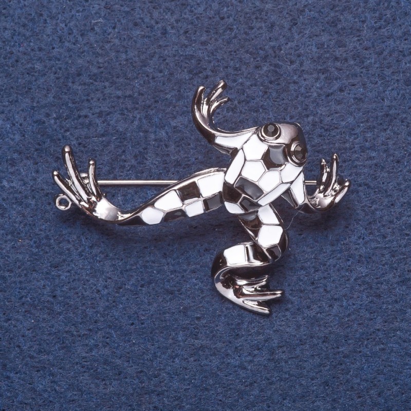Brooch "Frog Domino" metal color silver 4x4 cm