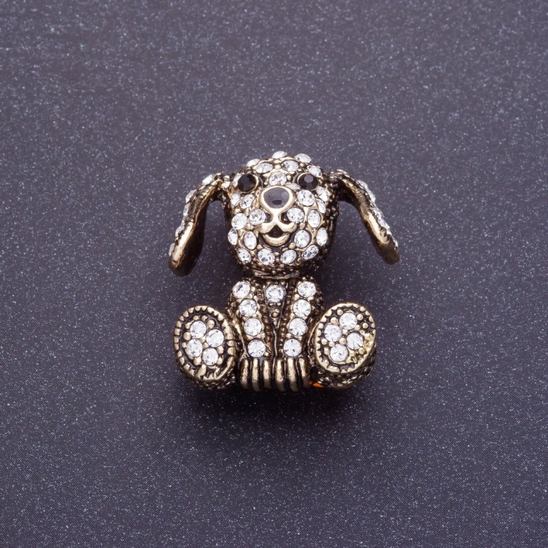 Brooch "Diamond Dog" 2.5 cm, metal color blackened gold