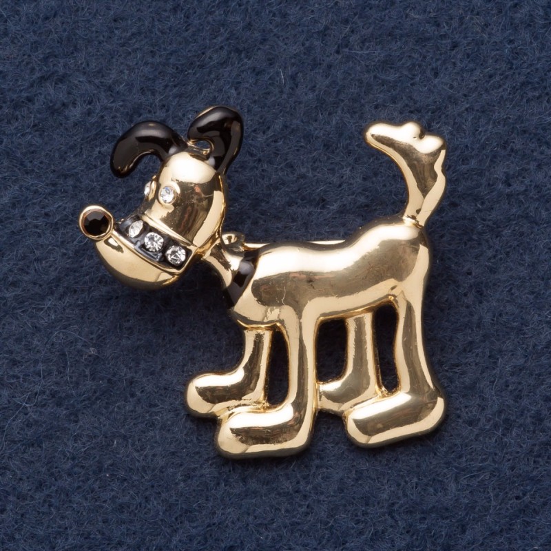 Brooch "Dog Pluto" 4×3.5 cm, yellow metal