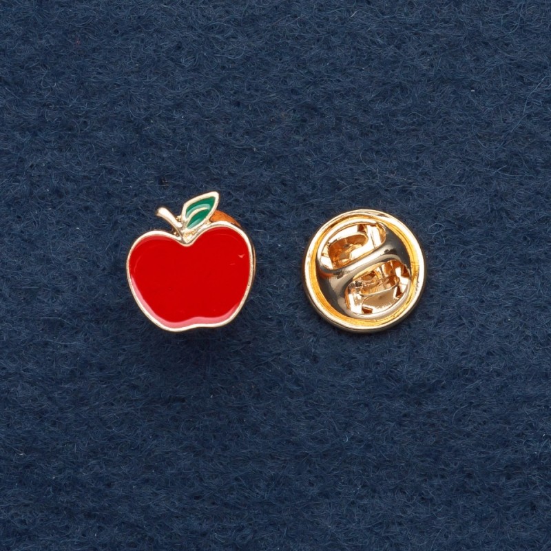 Brooch on a Safety Pin Apple 1.5×1 cm Yellow Metal