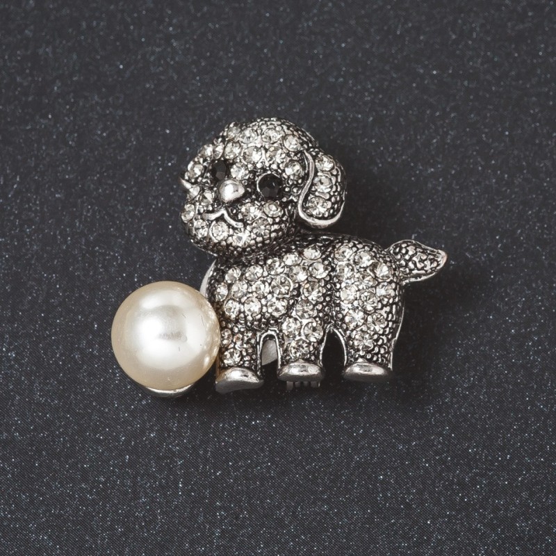 Brooch "Puppy with Ball" metal color "silver" 2.8 cm