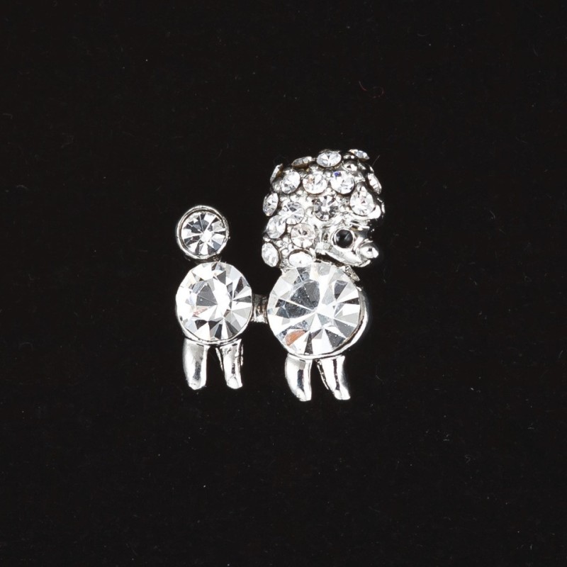 Miniature Brooch 'Royal Poodle' in Rhinestones, metal color "silver" 1.5 cm