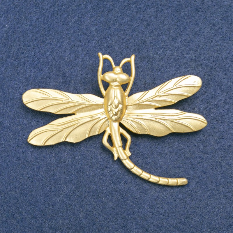 Brooch Dragonfly Golden Metal 75x55mm +