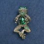 Brooch Frog in golden metal, green and gasoline-colored rhinestones 36×12mm +