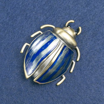 Brooch Beetle with blue enamel and black crystals gold-toned metal 58×24mm +