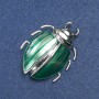 Brooch Beetle Silvery Metal with Green Enamel and Black Rhinestones 58x24mm +