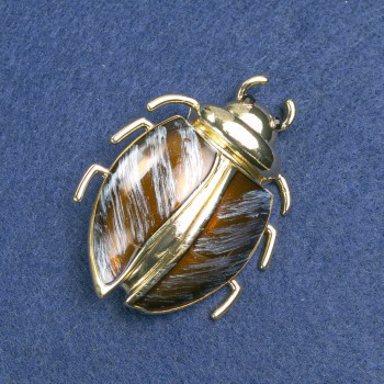 Brooch Beetle with Golden Shine, Brown Enamel and Black Rhinestones 58x24mm +