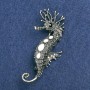 Brooch Sea Horse Silver Metal, white enamel and white rhinestones 47x15mm +