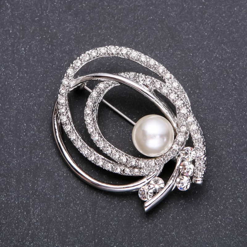 Pearl Brooch with White Silver Color 57x30mm