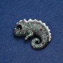 Chameleon Brooch in Silver-Toned Metal with Green and Black Crystals 42x30mm +