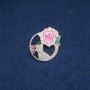 Brooch Cat with Flower, multicolor enamel, white crystals, gold-toned metal 36x30mm +