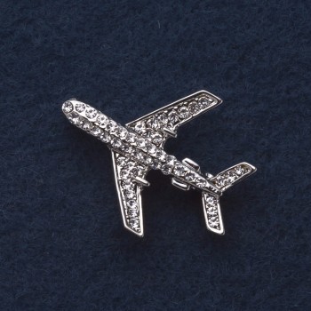 Brooch "Airplane" 3x3 cm Rhinestones, Gray Metal