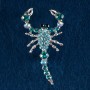Brooch Scorpio Turquoise-Blue Rhinestones Gray Metal 55×25mm