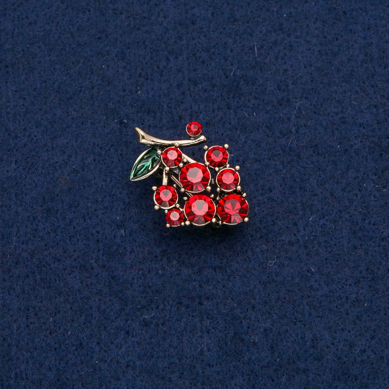 Brooch-Pendant Grapes, golden metal with red stones 29×20mm +