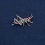Brooch Grasshopper silver-toned metal with colored rhinestones 42x26mm +