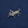 Brooch Grasshopper Silver-Toned Metal with Black, Green and Petrol Beads 44x27mm +