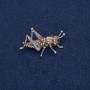 Brooch Grasshopper silver-toned metal with black and yellow rhinestones 42×26mm +