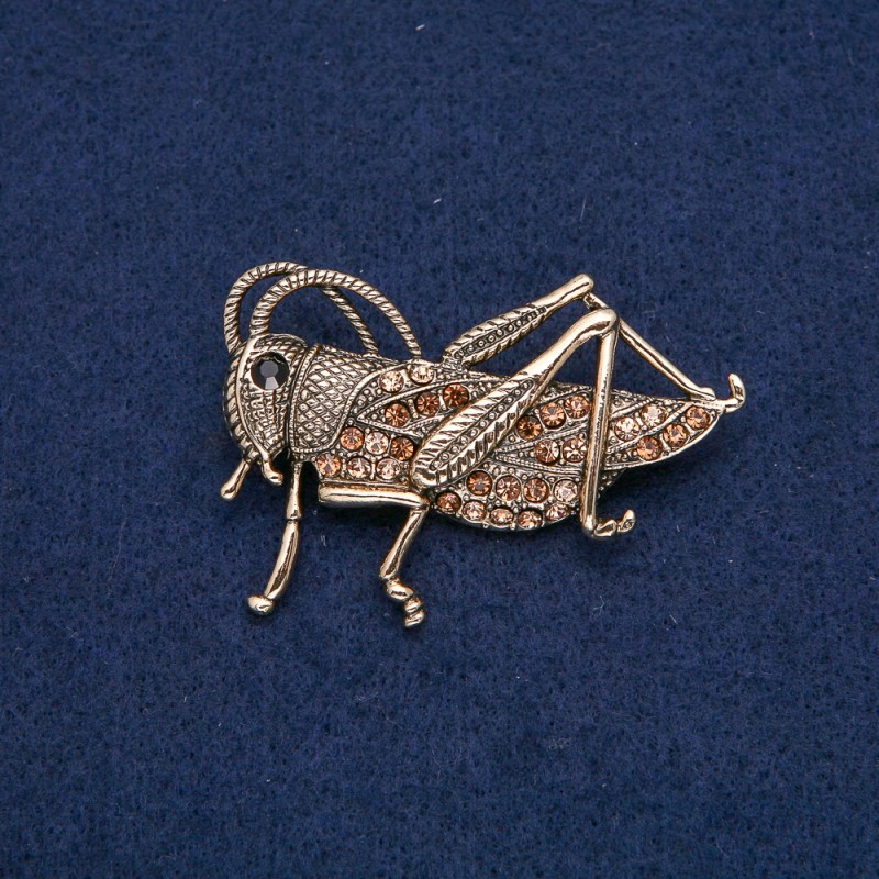 Brooch Dragonfly Gold-Tone Metal with Black and Yellow Rhinestones 57x38mm +