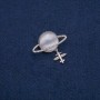 Brooch Saturn Cat's Eye (silver) with plane, silver metal with white rhinestones 35x20mm +
