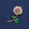 Sunflower Brooch with Golden Metal and Silvery Petals, Yellow Rhinestones, Chameleon 56x27mm +