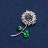 Sunflower Brooch, Silver-Toned Metal with Black Crystals 56x27mm +