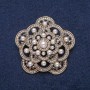 Brooch with white beads and dark rhinestones, gold-toned metal 47x47mm