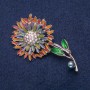 Brooch Flower Silver-Tone Metal with Multicolor Enamel and Crystals 61x33 mm