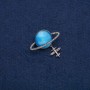 Brooch Saturn Cat's Eye with Plane, dark metal with white rhinestones 35x20mm +