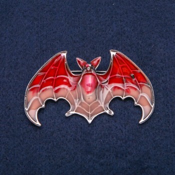 Bat-shaped Brooch with Enamel 60x35 mm, Silver Metal