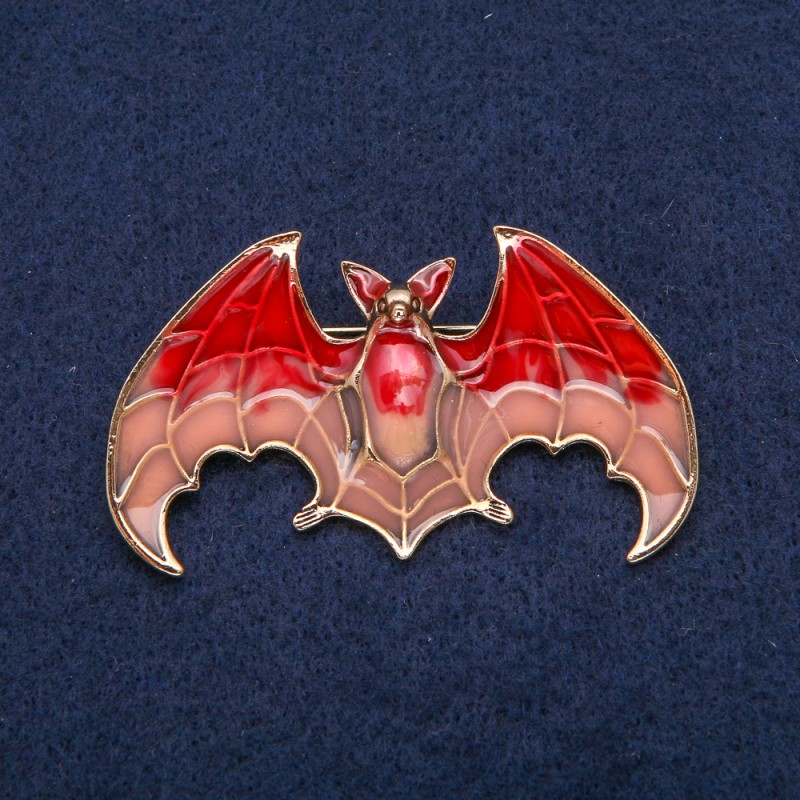 Bird moth brooch enamel 60x35 mm golden metal
