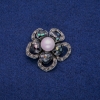 Brooch Flower with Mother-of-P pearl Halite and rhinestones 36mm, silver metal