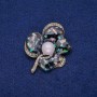 Brooch Flower with Mother-of-Pearl Chalcedony and Crystals 41x51mm, Golden Metal
