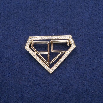 Brooch 'Bachelor' with White Rhinestones 30x40mm, Gold-Tone Metal