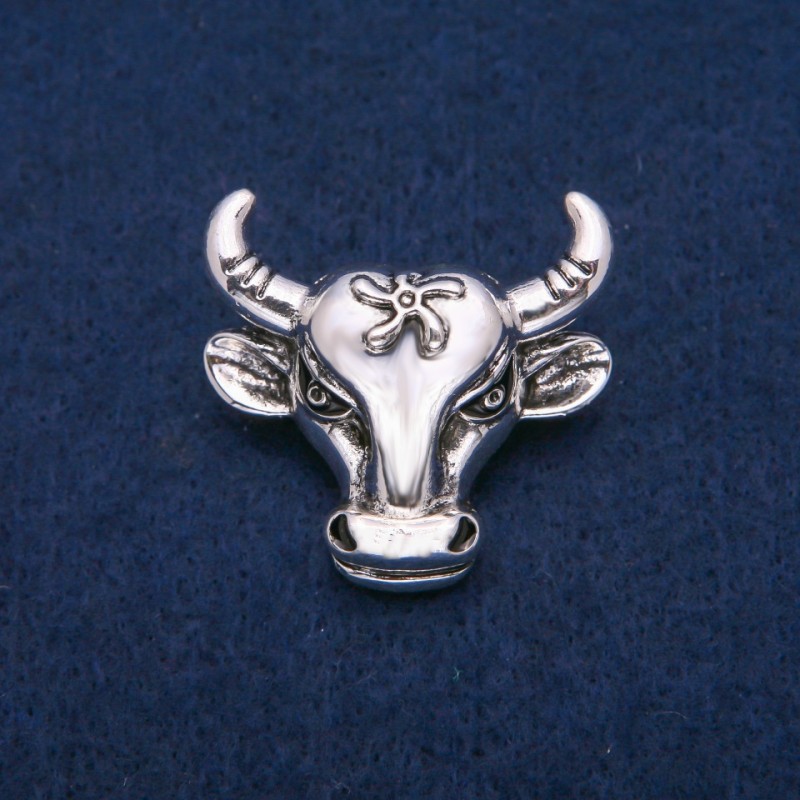 Brooch Head of the Bull, Silver-Colored Metal 34x35mm