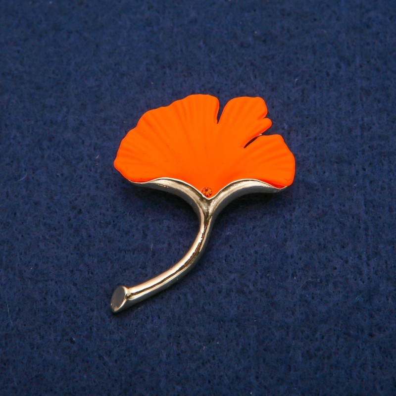 Tag Leaf Orange Matte Enamel, Golden Metal 33x47mm