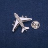 Brooch Aircraft with white and black enamel, with crystals, silver metal 29x30mm