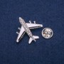 Brooch Aircraft with white and black enamel, with crystals, silver metal 29x30mm