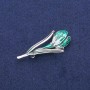 Brooch Pendant Green Flower Enamel, Silvery Metal 25×50mm