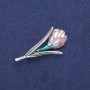 Brooch Pendant Flower Lavender and Green Enamel, Silver Metal 25x50mm