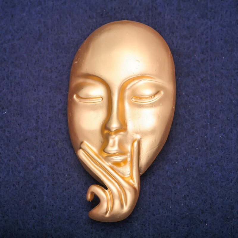 Brooch Accent Mask golden metal 39x73mm