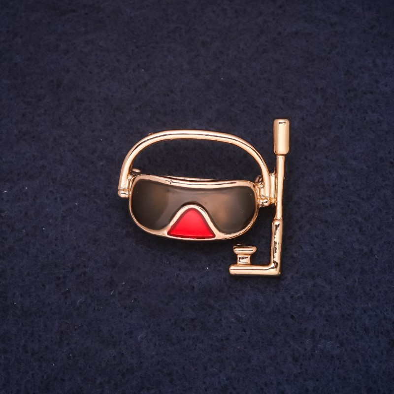Brooch Mask 30x28mm enamel brown red with golden metal