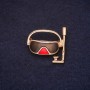 Brooch Mask 30x28mm enamel brown red with golden metal